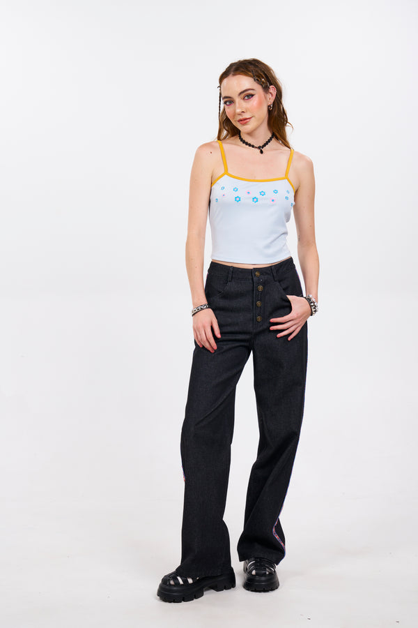 Daisy Delight Embroidered Cami - Blue/Yellow