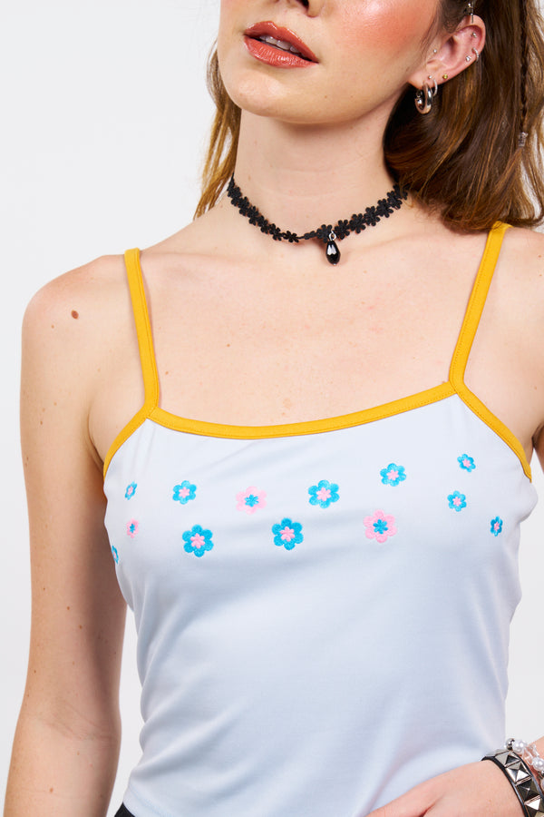 Daisy Delight Embroidered Cami - Blue/Yellow