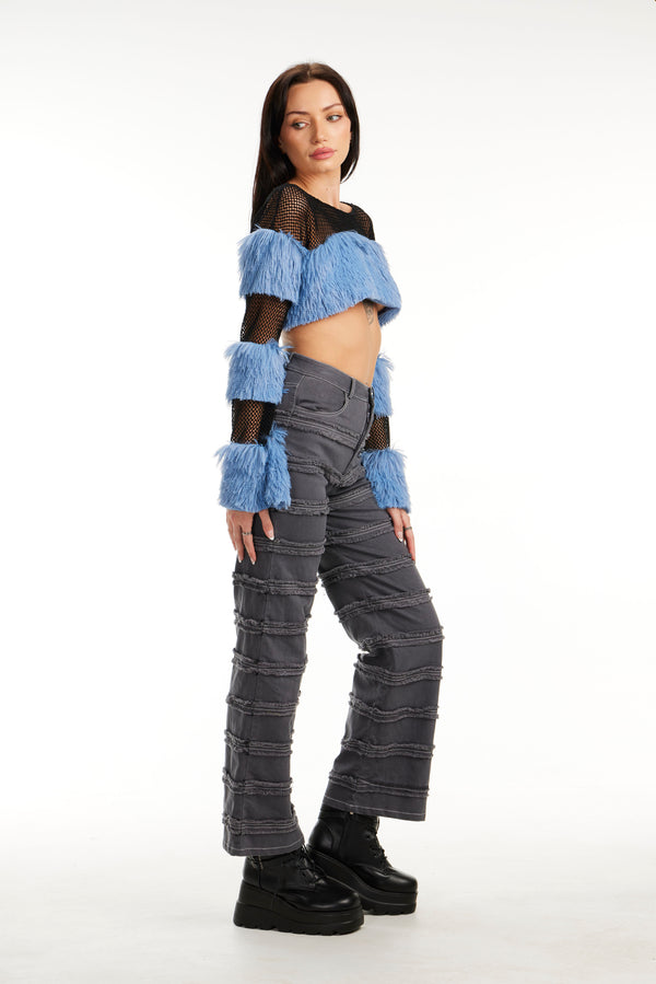 Mesh with Fur Trim Crop Top