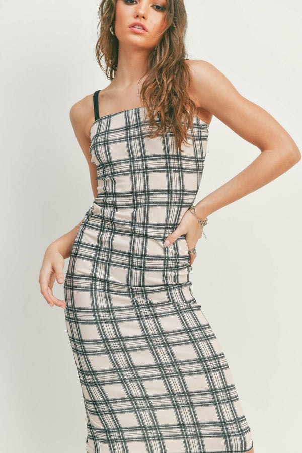Dark Plaid Midi Dress