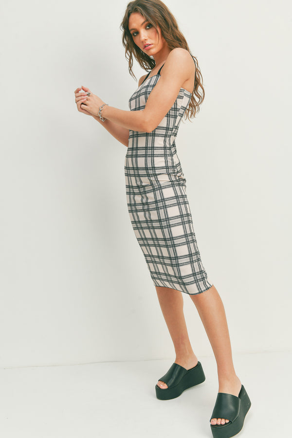 Dark Plaid Midi Dress
