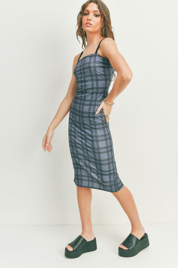 Dark Plaid Midi Dress