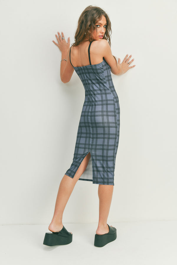 Dark Plaid Midi Dress