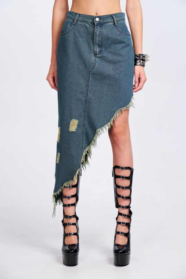 Distressed Denim Skirt