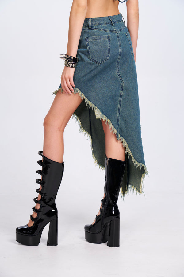 Distressed Denim Skirt