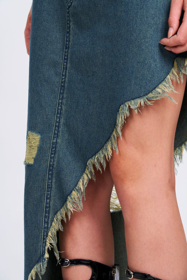 Distressed Denim Skirt