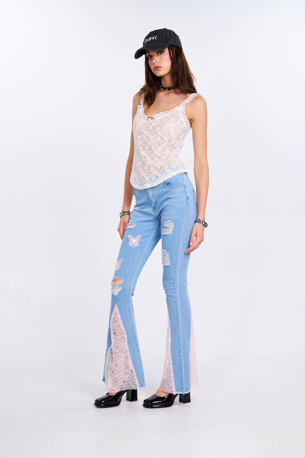 Butterfly Lace Denim Jeans