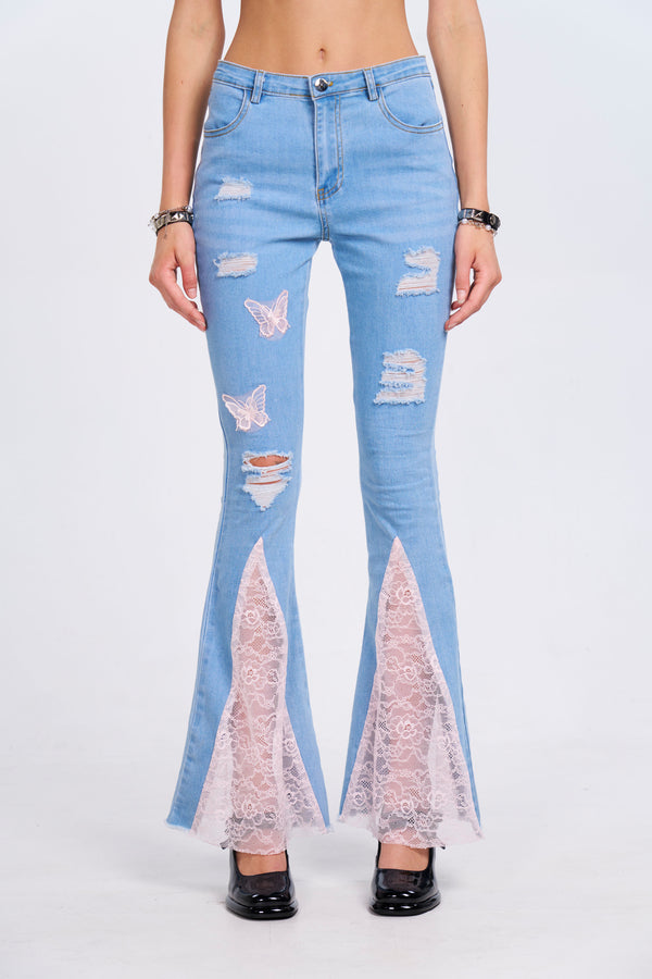 Butterfly Lace Denim Jeans