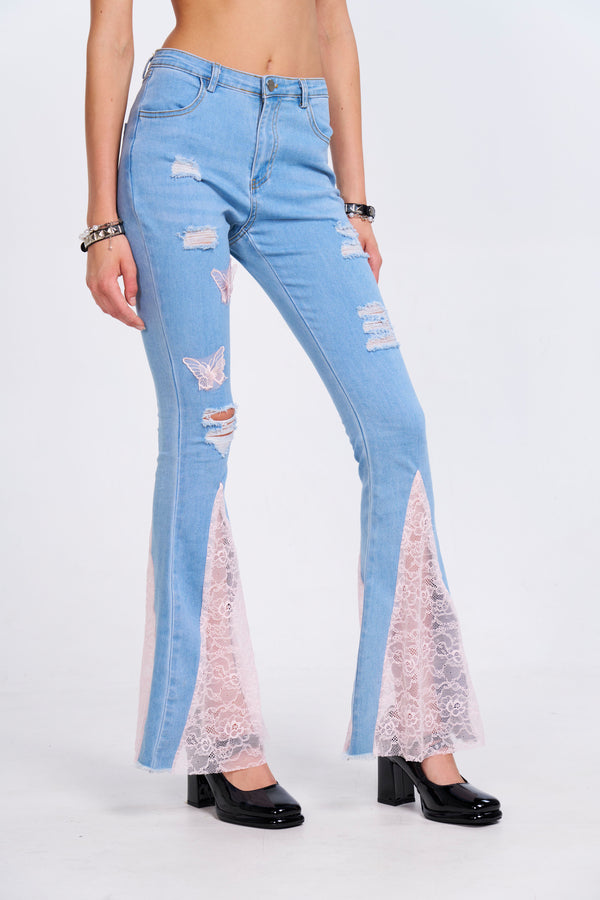 Butterfly Lace Denim Jeans