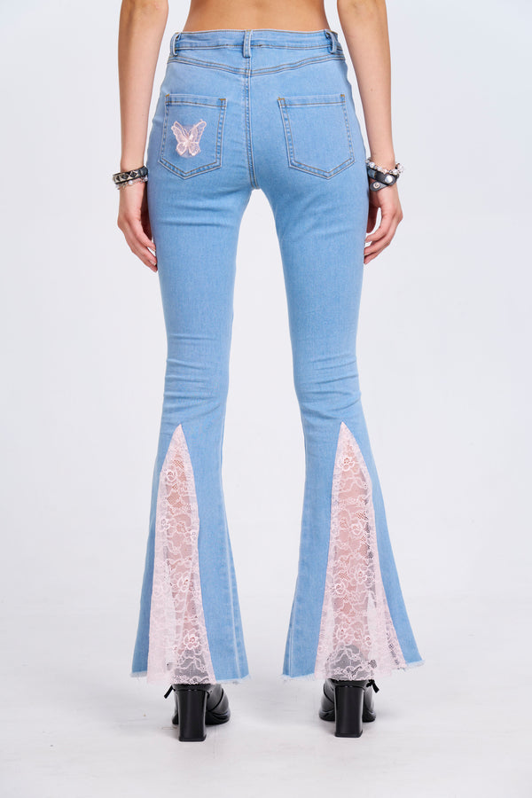 Butterfly Lace Denim Jeans