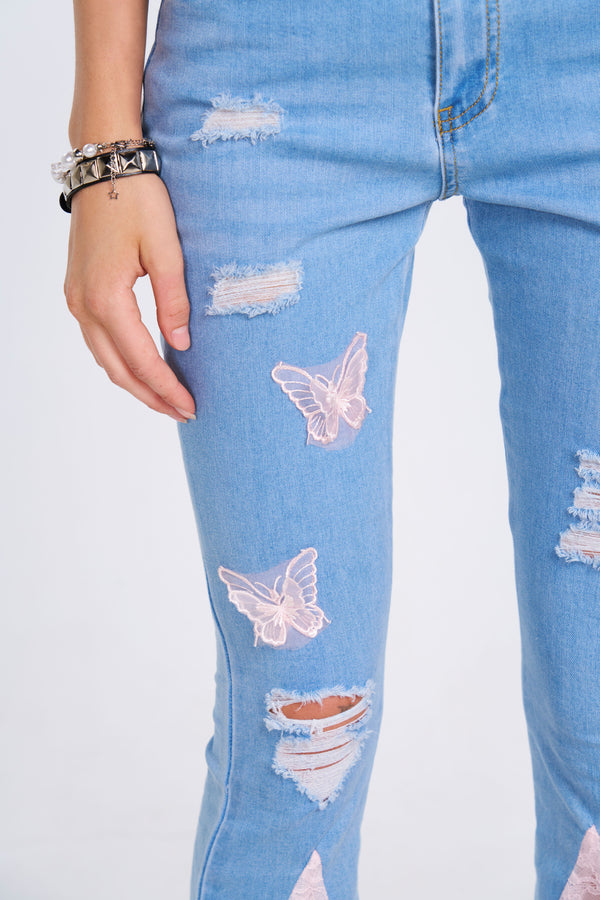 Butterfly Lace Denim Jeans