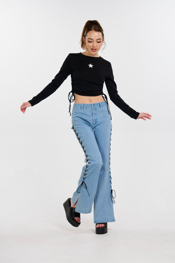 Lace Me Up Denim Pants