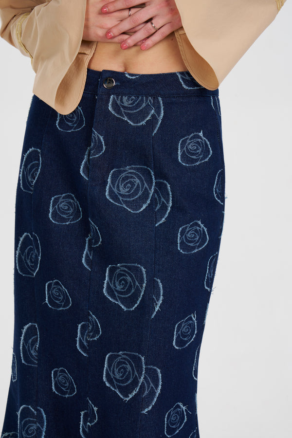 Floral Distress Midi Skirt