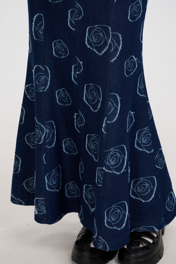 Floral Distress Midi Skirt