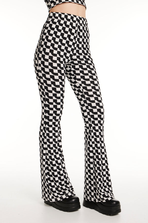 Geo Ribbed Knit Flared Pants