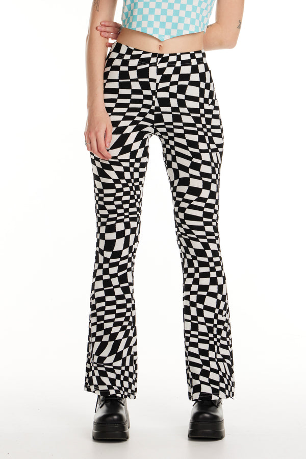 Warped Checkered Flared Pants