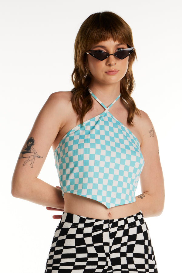 Come Back Checkerboard Halter Top