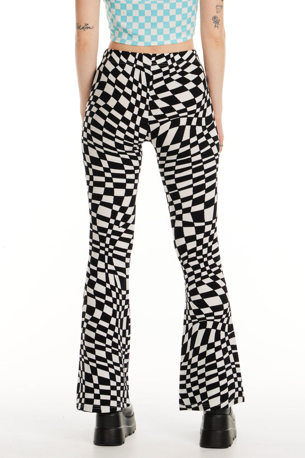 Warped Checkered Flared Pants