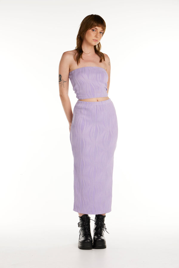 Purple Textured Midi Skirt