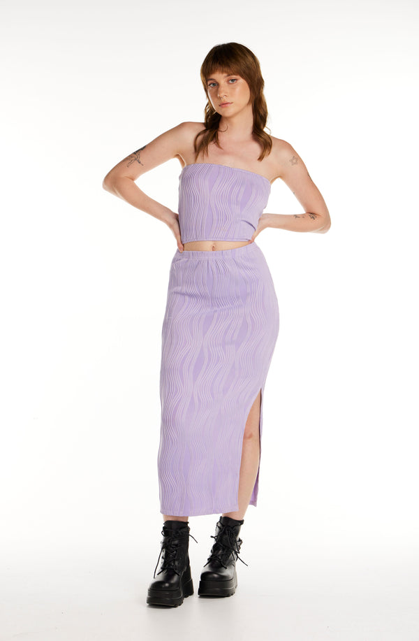 Purple Textured Midi Skirt