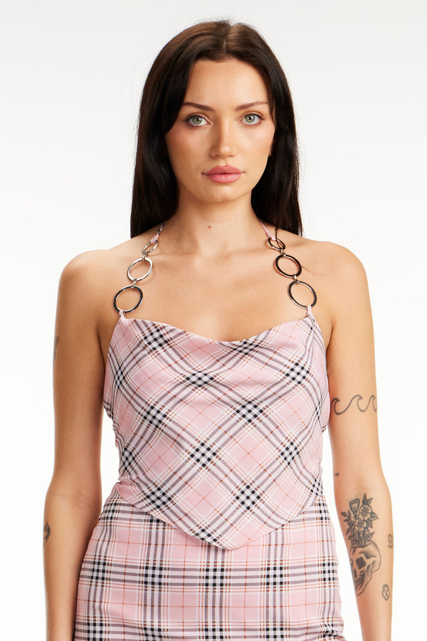 Made You Blush Plaid Halter Top