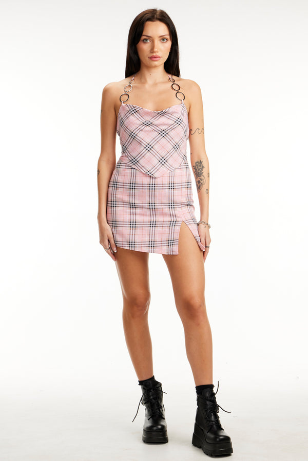 Made You Blush Plaid Halter Top