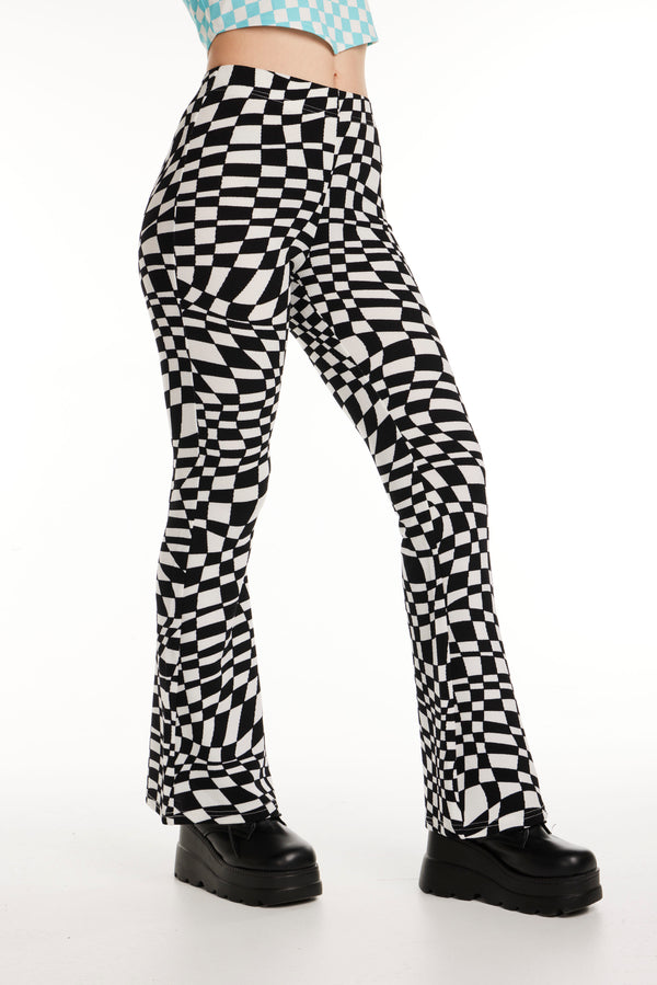 Warped Checkered Flared Pants