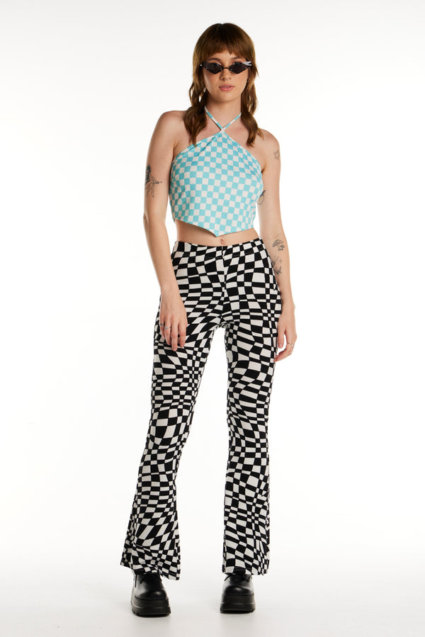 Warped Checkered Flared Pants