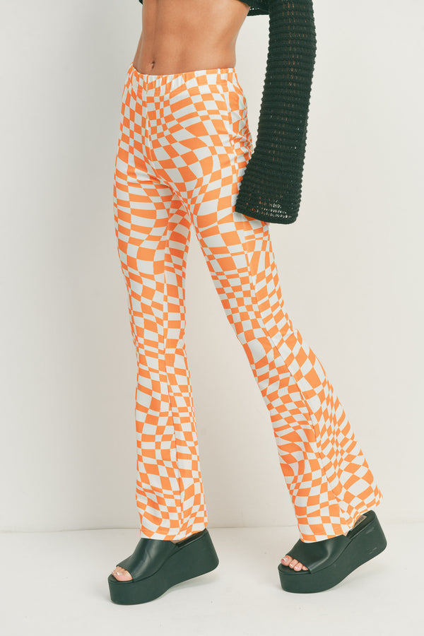 Warped Checkered Flared Pants